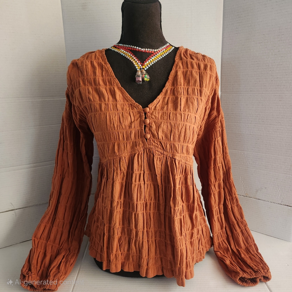 Women's Orange Crinkle Top
